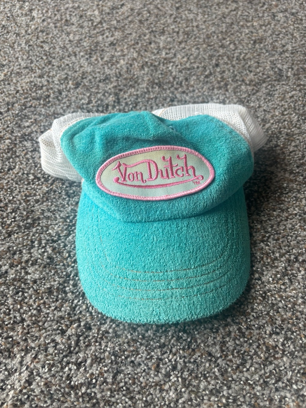 Vintage Von Dutch Terry Cloth Trucker Hat Aqua Pink Y2K